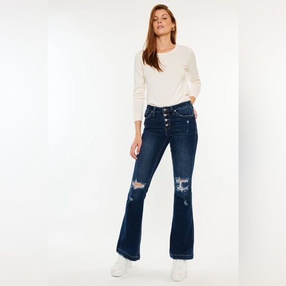 KanCan Jaden Mid Rise Flare Jeans Petite NWT Distressed Flare Jeans Size 9 - Picture 2 of 15